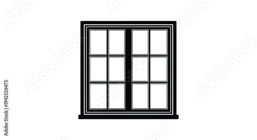 Simple black and white illustration of a classic window with multiple panes