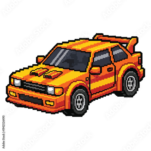 Pixel Art Orange Sports Car