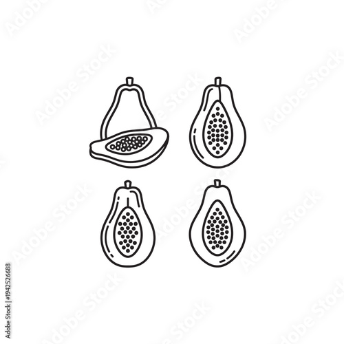 Papaya line art colorful garden delight