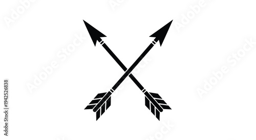 Two crossed arrows depicted in a stark black and white graphic design