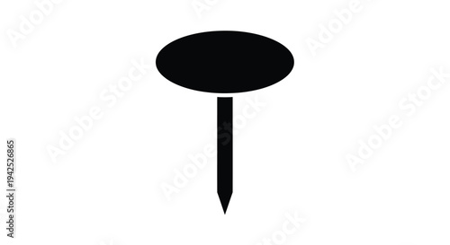 Simple black silhouette of a push pin on a white background