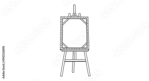 Simple line drawing of a wooden easel with an empty frame