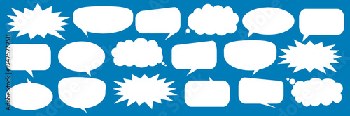 A set of chat box designs for comments on social media or comics. Vector designs of speech bubbles, text boxes, and conversation chat columns in comics.	