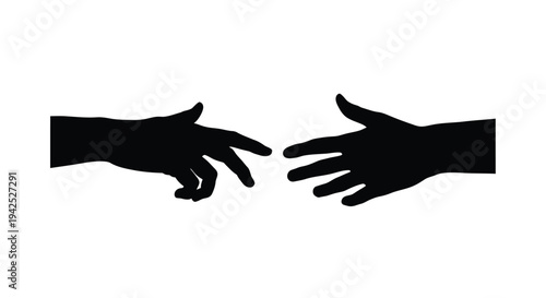Two hands reaching for each other in a minimalist black silhouette