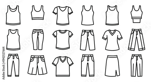 Set of various minimalist outline vector clothing and apparel icons illustration graphic design