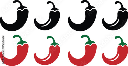 hand drawn chili paper red black icon set vector illustration art