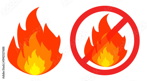 flame illustration, burning fire vector in flat style.	

