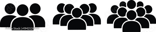 Set of group people silhouettes icons, community symbols for social network, teamwork, leadership, human resources, audience, and corporate