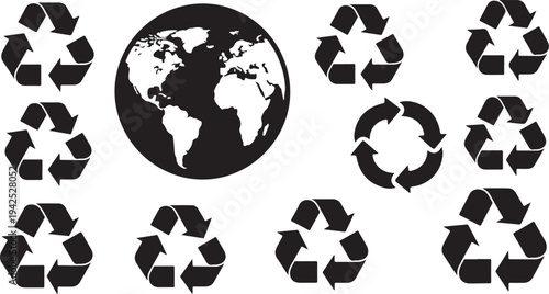 Recycling symbols surrounding the Earth on white background illustration