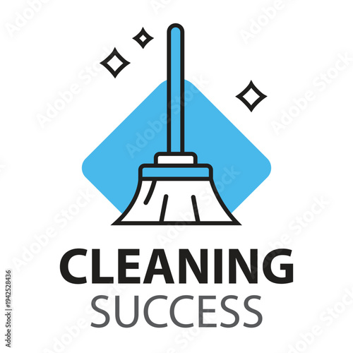 Cleaning Success Service Logo Featuring a Broom Icon and Sparkle Elements for Residential and Commercial Janitorial Branding