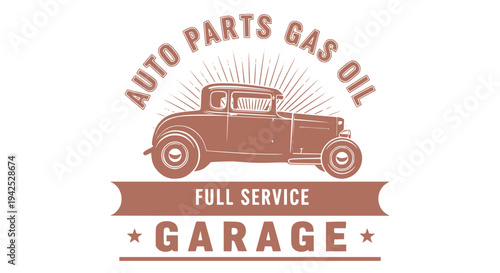 Vintage car service and gas station sign. Gas station for car, grunge banner illustration. Transparent background SVG file.