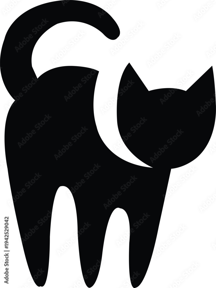 Obraz premium Black silhouette of a curious cat standing