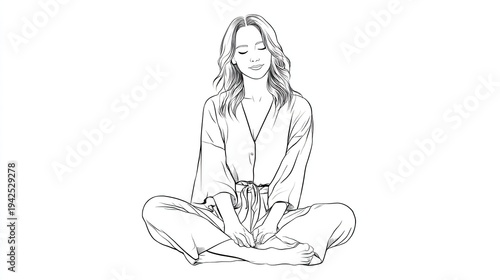 Woman sitting cross-legged in line art style
