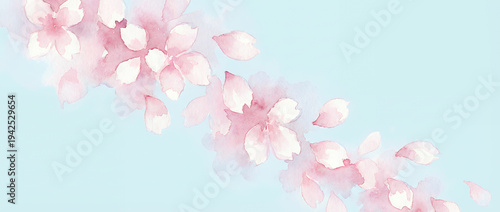 水彩 桜の花びら スカイブルー背景