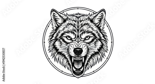 Fierce Wolf Head Emblem Tattoo Design