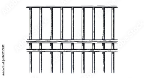 Hand-drawn prison bars, concept of confinement, freedom, and justice