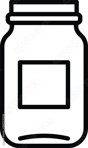 Glass jar container icon in black outline flat vector style isolated on white background representing storage packaging food preserve and kitchen concept