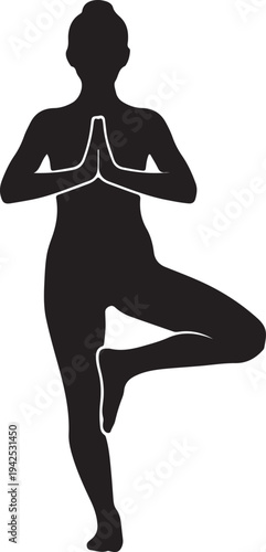 Tree Pose Yoga Silhouette Vector Icon