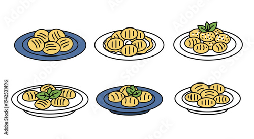 Gnocchi Plate Line art vector minimal digital abstract color illustration