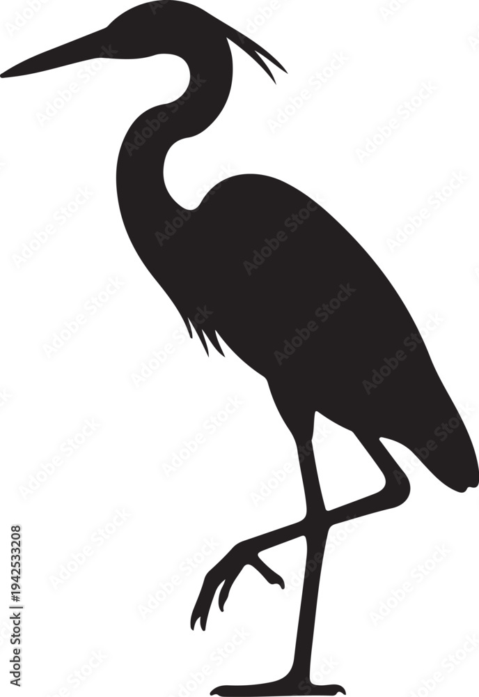 Fototapeta premium Heron in silhouette on white background.