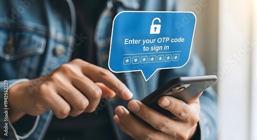 Enter otp code on mobile phone for secure login authentication and verification process online safety