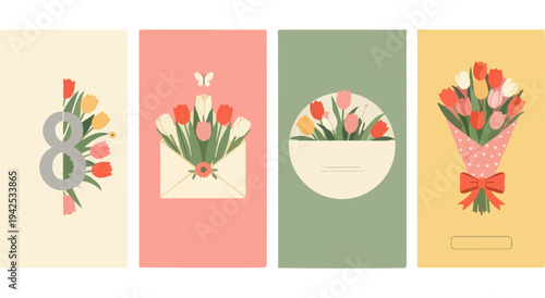 Vibrant floral greeting cards with elegant designs and minimalist aesthetic Vector