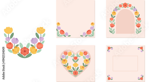 Colorful floral designs on pastel backgrounds for decorative purposes Vector