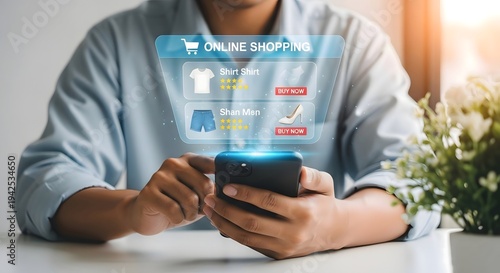 Online shopping on mobile phone concept person using smartphone for buying clothes and shoes