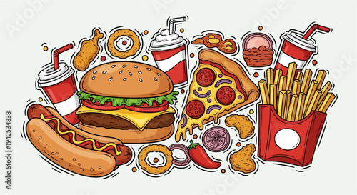 Assorted Fast Food Items and Snacks.