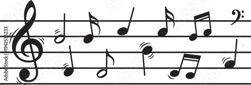 Music notes on sheet music.