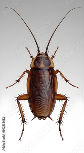 Detailed 3D Cockroach Insect Crawling Top View Macro Isolated PNG