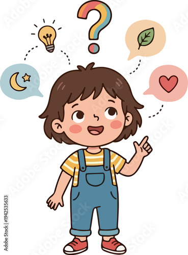 Cute child asking a question cartoon character illustration