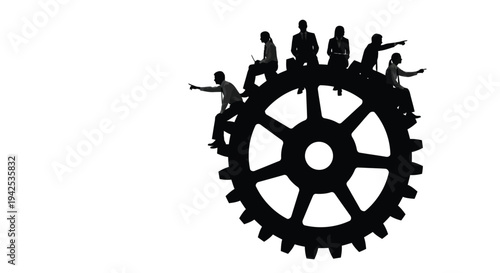 Business people on a cogwheel teamwork concept