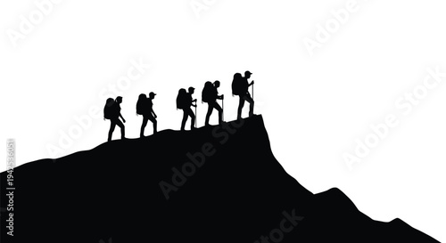 Hikers reach mountain summit on a bright day