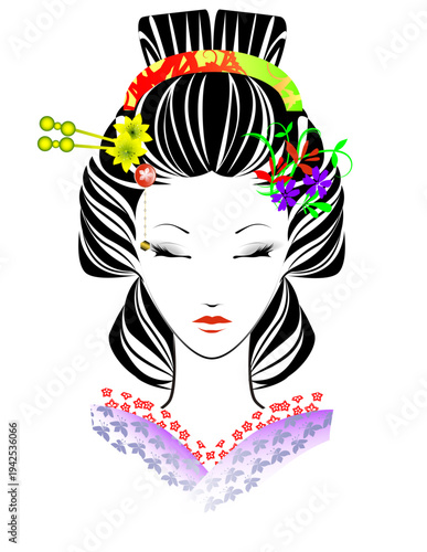 女性の顔、日本髪、着物