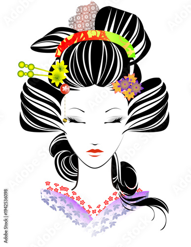 女性の顔、日本髪、着物