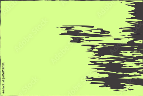 Abstract grunge design featuring dark chaotic brush strokes over bright lime background