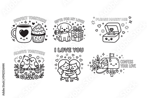 Romantic Kawaii Couple Doodle I Love You Marry Me Gift Ring Illustration