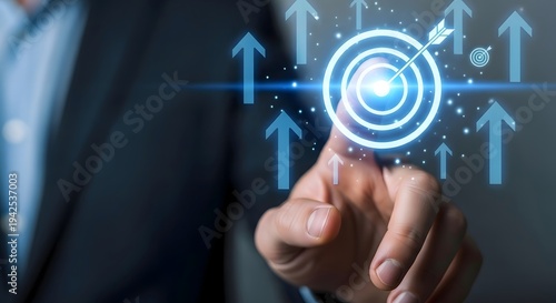 Achieve business goals concept with target and arrow for success and strategy planning