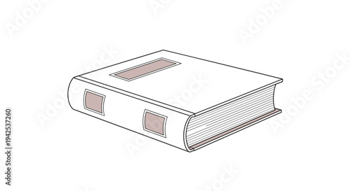 Classic hardcover book icon with bookmarks isolated on white background representing literature, publishing, and academic study.