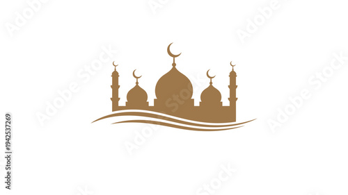 Minimal islamic mosque silhouette logo with crescent moon and elegant dome design