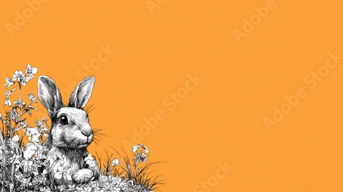 Easter bunny illustration with pastel colors, soft shading, sitting on grass, studio style, spring holiday theme, room for copy space