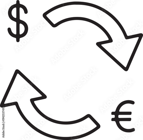 Art & Illustration, Money transfer and currency exchange icon with dollar and euro symbols for banking