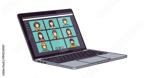 Remote team meeting on laptop with diverse group of people