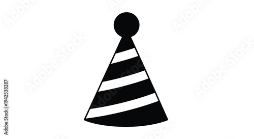 A simple black and white illustration of a party hat