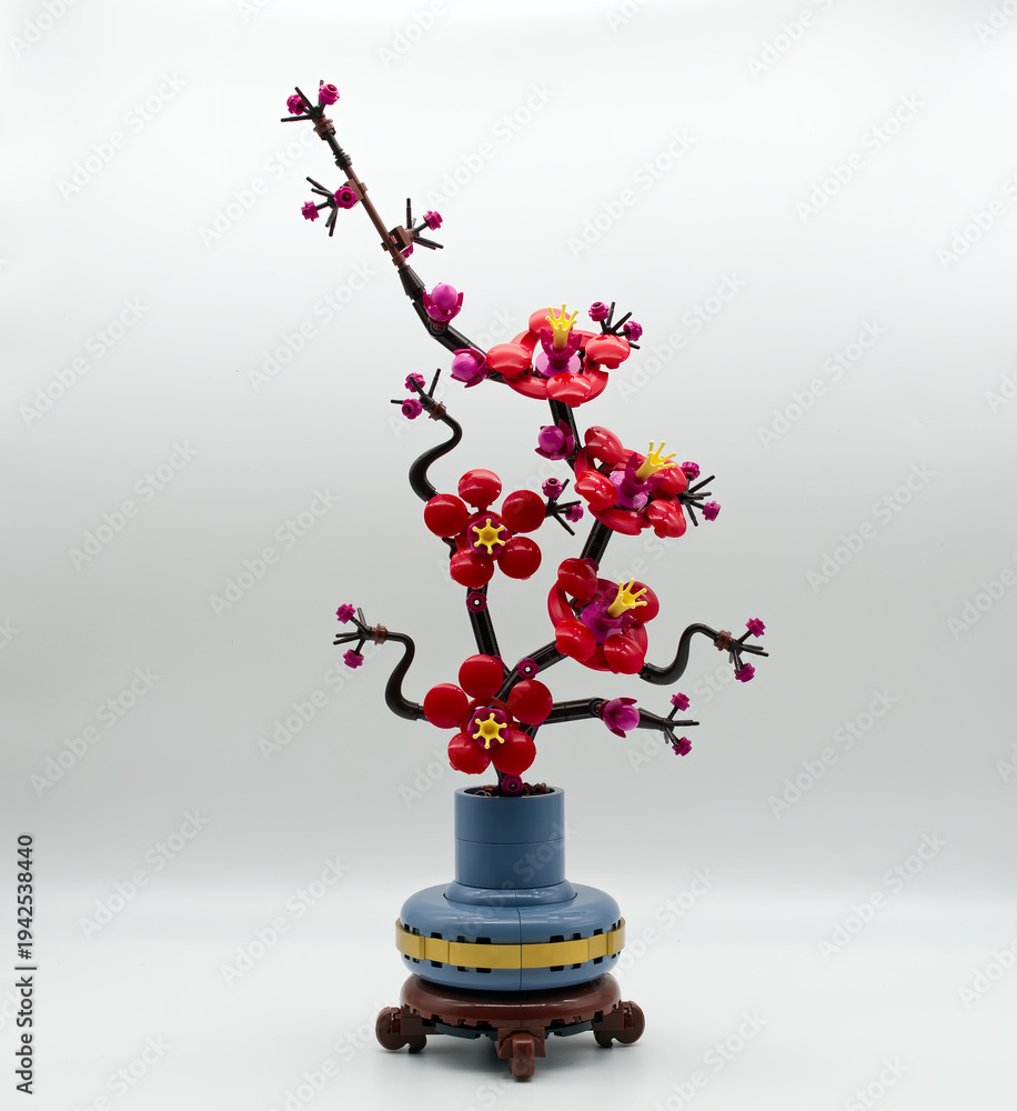 Fototapeta premium Bologna - Italy - March 3, 2026: LEGO Botanicals Plum Blossom set 10369 isolated on white background.