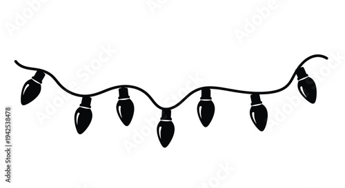 A simple black and white illustration of a string of light bulbs