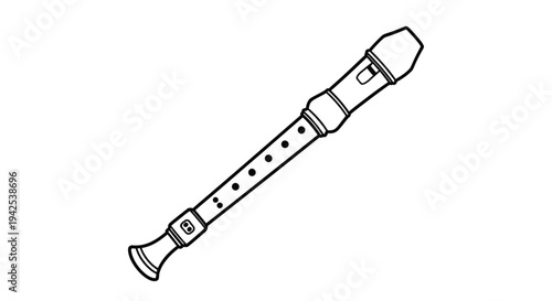 Simple black and white illustration of a wooden recorder instrument