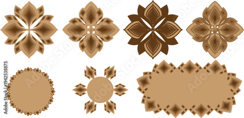 Set of 6 brown floral frame icons vector