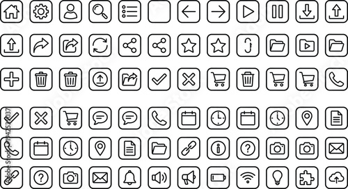 User interface line icons set, modern web and mobile app outline symbols collection, UI UX buttons isolated vector illustration